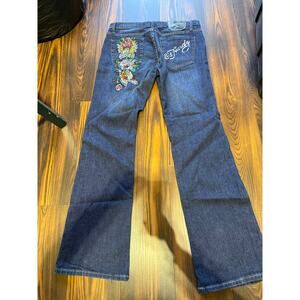 Ed Hardy Rhinestone Embellished Boot Cut Long Length Jeans Size 31